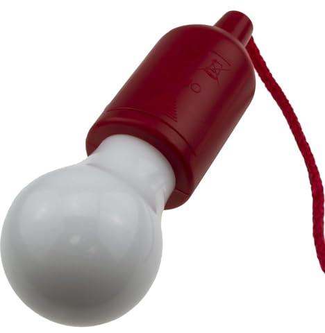 kenable Battery Powered LED Light Bulb 50 Lumens Pull Cord Hanging Lamp for Sheds Tents Cupboards Garages Red 970mm
