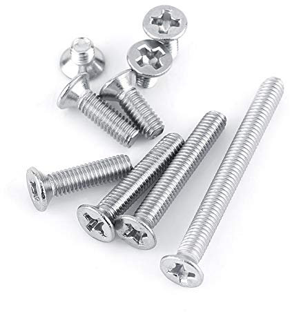 100pcs M3 Vis Cylindriques à Tête Plate Vis à Tête Fraisée Vis Mécaniques Boulon en Acier Inoxydable SS304 (6mm)