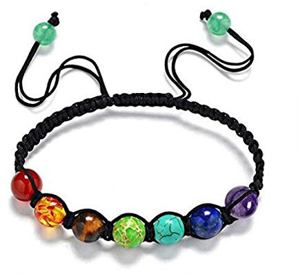 hwiionne Damen-Armband mit Lavastein-Perlen, Chakra-Armband, schwarz, heilende Energie, Edelstein, verstellbar, geflochtenes Gliederarmband, 7 5 inch, Edelstein