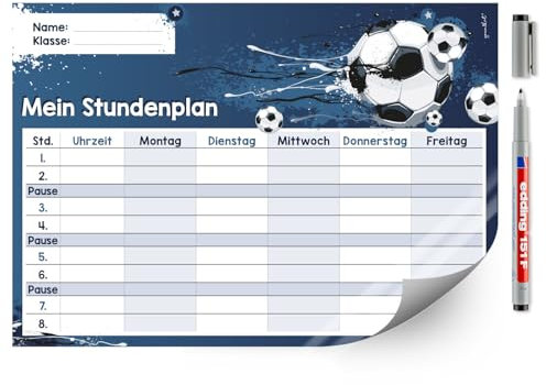 younikat Stundenplan abwischbar selbstklebend I Fußball I inkl. Stift I wiederbeschreibbar I Schulanfang I dv488