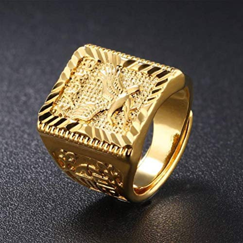 Thumby Vergoldeter Dapeng-Flügel aus 18 Karat Gold Dominierender Lokaler Goldring für Herren Preisring, Partygeometrie, Opal, 18 Karat Gold plattiert, einstellbar
