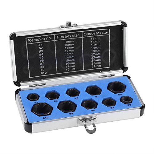 10Pcs Mutternausdreher, 9-19mm Mutter Bolt Remover Kit Schraubenkopf Extractor Set mit Aufbewahrungskoffer