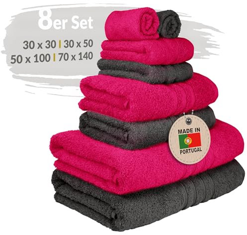 Lashuma 8 STK Frottee Handtuch Set London, 2X Gästetuch - 2X Frotteetuch - 2X Duschhandtuch - 2X Seiftuch Rot - Anthrazit
