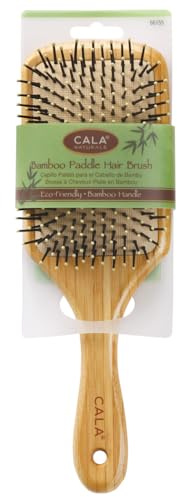 CALA Bamboo Paddle Hair Brush, Large Wide Cushion Base with Ball-Tipped Bristles, Detangles Wet or Dry Hair, Smooths & Straightens, Scalp-Massage Feel, All Hair Types