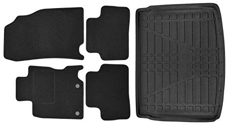 J&J AUTOMOTIVE Velours Fußmatten und TPE Kofferraumwanne Set passend für Nissan Qashqai 2 J11 2013-2017, mit hohem Rand Passform rutschfest Geruchsneutral Schwarz