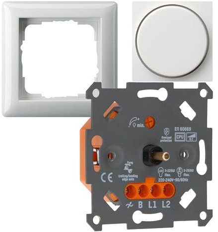 LED-Dimmer Universaldimmer 3-250W als Komplettset mit Gira-Standard 55 reinweiß glänzend Phasenanschnitt und Phasenabschnitt