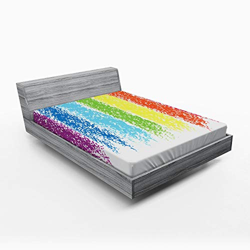 ABAKUHAUS Regenbogen Spannbetttuch, Fröhlich Pastellmalerei, Soft Dekorativer Stoff Bettwäsche Rund-um Elastischer Gummizug, 180 x 200 cm, Mehrfarbig