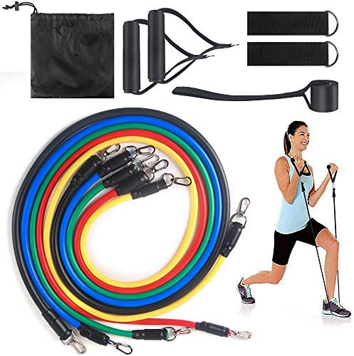 Resistance Bands Widerstandsbänder Set, 11-teiliges Fitnessbänder Set mit 5 Fitness Tube,Expander,Griffe,Türanker,Knöchelriemen,Tragetasche, für Krafttraining Yoga Pilates Muskelaufbau (A)