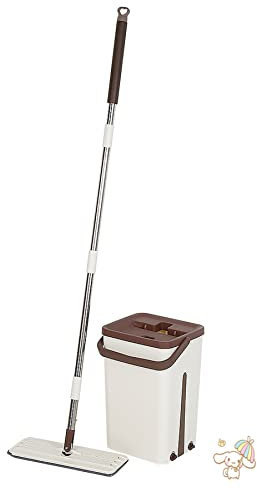 Serpillière Seau Set,Ensemble Balai Magique et Seau Auto Nettoyant à Double Compartiment Set, Balai Plat Rotatif à 360° -2 lingettes Microfibre (Marron)