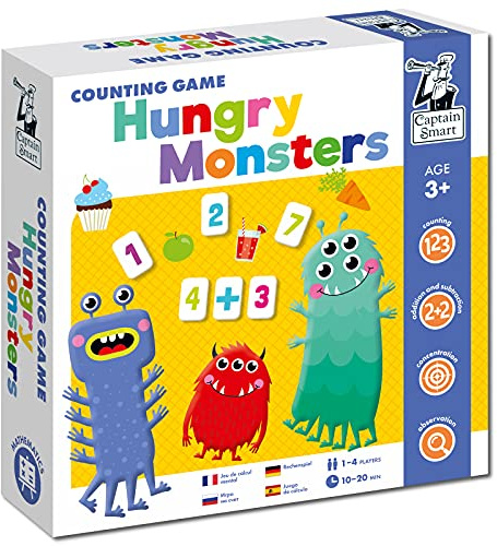 Captain Smart Lernspiel für Kinder, Hungrige Monster Mathe, Zahlen, Addieren & Subtrahieren Brettspiel für 3 Jahre alte Jungen & Mädchen 1-4 Spieler Lernspielzeug, Geschenk für Kinder 3 Jahre
