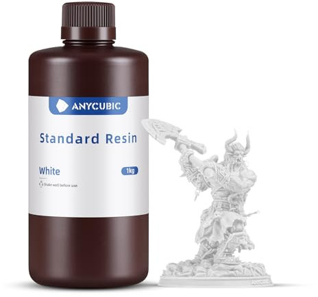 ANYCUBIC 3D Printer Resin 1KG, Standard 405nm UV Fast Curing Photopolymer Resin with High Precision and Low Shrinkage for 8K/14K LCD Resin 3D Printer, White