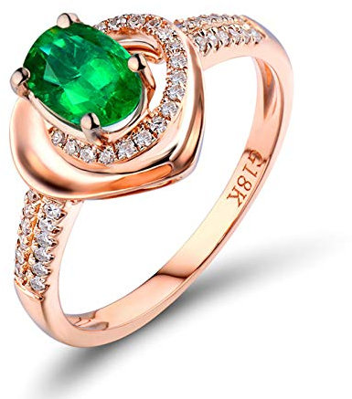 Bishilin Eheringe 750 Rotgold, Verlobungsring Frauen Ring Diamant Rosegold Herz Ring mit Oval Smaragd 0.45ct Gr.57 (18.1)