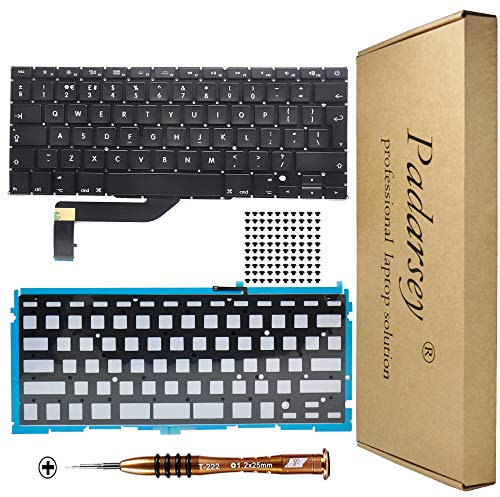 Pardarsey New Replacement UK Layout Backlit Keyboard Compatible For Macbook Pro 15 A1398 2013 2014 2015 Retina W/Screws With 80pcs screws + Screwdriver