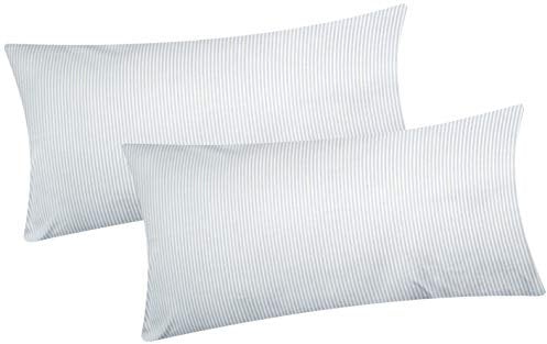 Heubergshop Baumwoll Renforcé Kissenbezug - 2er Set in 40x80cm - Grau Weiß gestreift - Kopfkissenbezug, Kissenhülle, Dekokissenbezug 100% Baumwolle (J-Streifen-01)