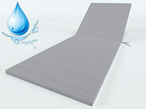 ALOHA Liegenauflage Auflage Polster für Gartenliege Liegestuhl Sonnenliege Liege Kissen Sonnenliege Strandliege (Wasserabweisend Grau / 190x54x4cm / 1 Stück)