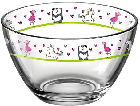 Leonardo Bambini Glas-Schale 1 Stück, Kinder-Schälchen aus Glas mit Tier-Motiven, spülmaschinengeeignete Schüssel, bunt, 12 cm Ø, 400 ml, 017888