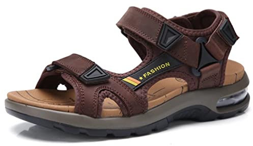 SWZEC Sandales de Sport pour Homme Bout Ouvert Coussin d'air Été Confortables Marche Randonnée Chaussures de Plage Nu-pieds Plates Legere Extérieur Décontracté Marron Foncé 46