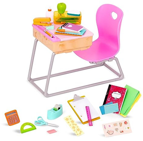 Our Generation – Schulset Flying Colors für 46 cm Puppen – Spielset mit Schreibtisch, Schreibwaren & Zubehör für Rollenspiele im Klassenzimmer