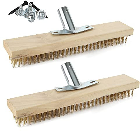 Ahunter, 2 spazzole per spazzare da 30.5 cm, setole rigide in filo di acciaio, scopa resistente per giardino, giardino, terrazzo, pavimentazione, azionamenti, con accessori in ferro