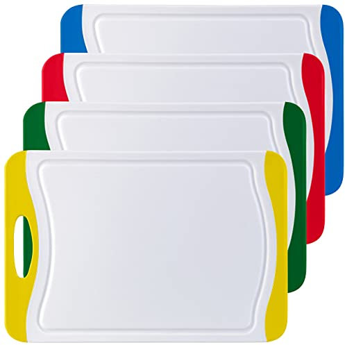 Rosenstein & Söhne Schneidbrett: 4er-Set Schneidebretter in 4 Farben, antibakteriell, je 42 x 29 cm (Hygienisches Schneidebrett, Kunststoff Set, Küchenhelfer)