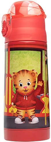 Daniel Tiger isolierte Wasserflasche mit Verriegelungsdeckel, 370 ml, einfach zu bedienen für Kinder, wiederverwendbar, passt in Lunchboxen und Taschen, Spaß für den Schulanfang