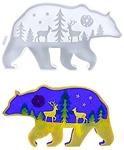 Voyyphixa DIY Bär Silikonform Tier Epoxidharz Formen Untersetzer Silikonformen, Platzdeckchen Gießform für Wolf Schlüsselanhänger Desktop Ornamente Schokolade Kuchen Kunsthandwerk