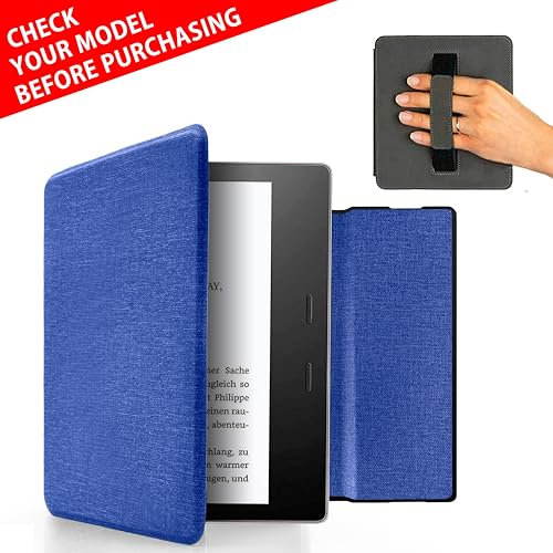 MyGadget Hülle für Kindle Oasis 10 | 9 Generation [ Modell : CW24WI | S8IN4O Release: 2019 | 2017 ] mit Handschlaufe & Auto Sleep | Wake Funktion - Flip Case in Dunkelblau
