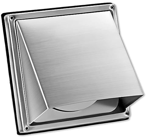 Square Cowled External Air Vent Wall Vent 150mm-6 inch, Stainless Steel Cushioned Non Return Moving Gravity Flap to Protect Against Insects,Rain and Wind Noise for Outdoor