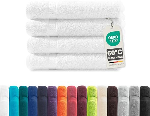 Müskaan® 4er Handtuch Set Weiß, 100% Baumwolle, 50x100cm, 500g/m² – Öko-Tex, Frottee Handtücher Set Baumwolle, Handtucherset 50x100cm, Handtuchset Weiß für Bad, 60°C waschbar, Frotteetücher