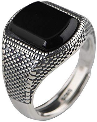 HGJH Anelli d'Argento,Anello in Argento Sterling 925 Grande Quadrato Nero Onice Naturale Vintage Grosso Punk Anelli Regolabili Pietra Preziosa Energia Fascino Gioielli da Sposa Regali per Uomo Donna