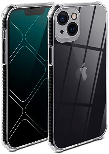 ONEFLOW für iPhone 13 Hülle Silikon transparent, Handyhülle mit stoßfestem Bumper Backcover durchsichtig Silikonhülle kabelloses Laden Schutzhülle, Cushion Case, Schwarz