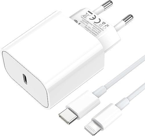 Amoner 20W USB C Caricatore per iPhone 14/14 Plus/14 Pro/14 Pro Max/13/12/11/8/XS/XR/X/SE, AirPods, Rapido Caricabatterie with 1M Lightning Cavo, Spina Alimentatore Presa Carica Adattatore Muro