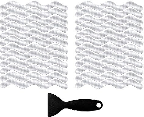 RTRTGS 24 Pezzi Pdesivi Antiscivolo per Doccia, Adesivi Antiscivolo per Doccia con Raschietto, Strisce Antiscivolo per Vasca da Bagno, Scale Nastro Antiscivolo Vasca da Bagno per Bagno, Scale