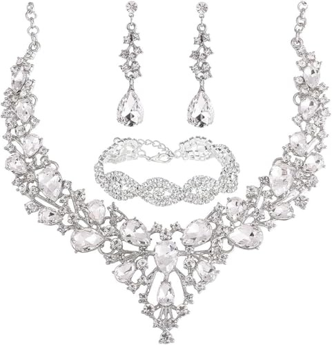 TOEECY Parure Bijoux Femme Élégant Cristal Goutte Eau Collier Bracelet Boucles Oreilles Ensemble Brillant Champagne Mariage Cérémonie
