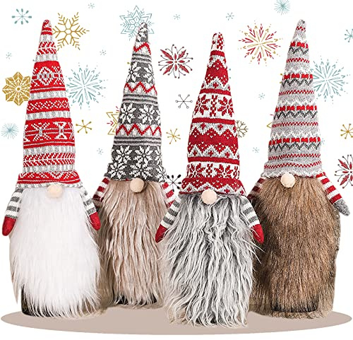 JOYEONDEF 4 Pieces Christmas Plush Gnomes Wine Bottle Topper Cover，knitted Tomte Christmas Bottle Cover Gnome Wine Bottle Bags New Year Decoration, Party Table Gifts