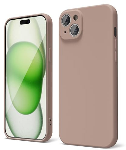 oakxco for iPhone 15 Plus Phone Case Liquid Silicone, Thin Slim Soft Rubber Gel TPU Plain Simple Cover for Women Girl Cute, Matte Solid Color,Brown Khaki Nude