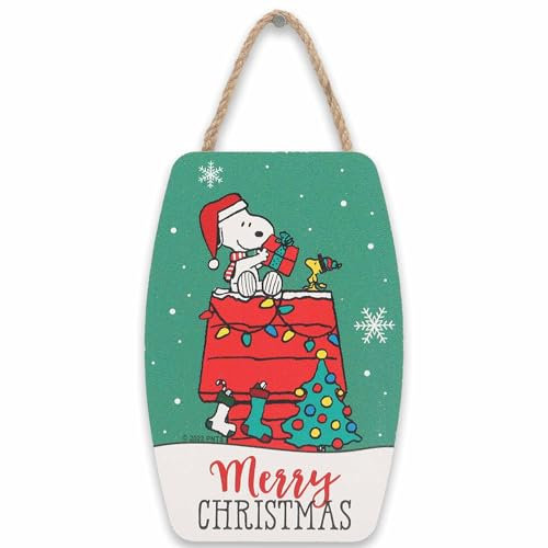 Peanuts Snoopy and Woodstock Merry Christmas Hängende Holz-Wanddekoration – lustige Snoopy-Weihnachtsdekoration für Zuhause