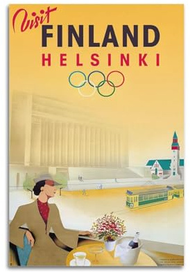 FYRN Retro-Reiseposter Visit Finnland Helsinki Poster, Wandkunstdruck, Retro-Ästhetik, Raumdekoration, Bürodekoration, 40 x 60 cm, ungerahmt