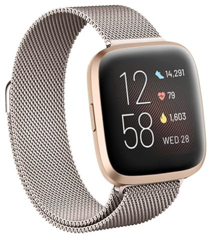 SOLOLUP Edelstahl Armband kompatibel mit Fitbit Versa 1/Versa 2 Armband,Metallarmband Sport Ersatzband Uhrenarmband mit Magnetschließe für Fitbit Versa 2/Versa 1 Milanaise-Armband Frau Mann,Gold,S