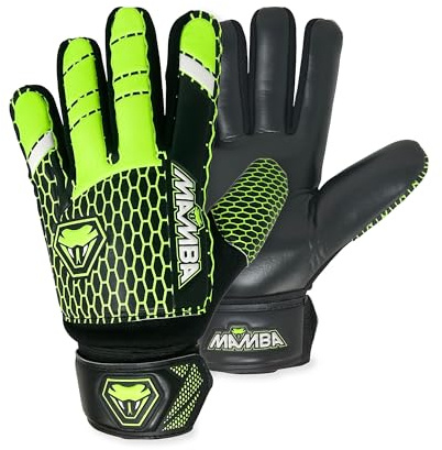 MAMBA Kids Goalie Gloves Youth Goalkeeper | Durable, Latex Palm & Back Hand | Double Length Latex Wrist Support | Outstanding Design | Goalie Gloves for Kids - Boys & Girls