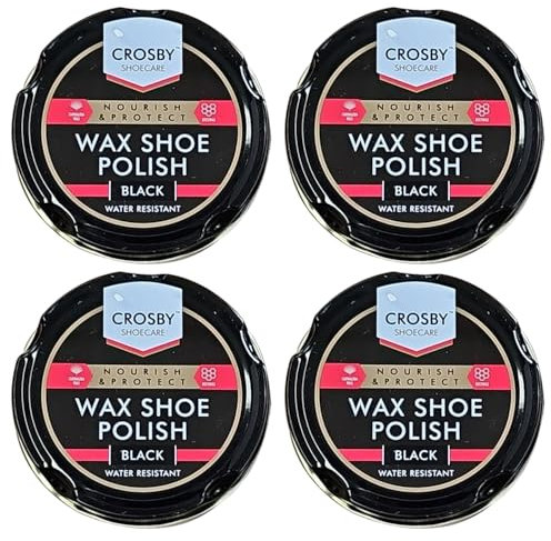 ZOPPER Black Wax Shoe Polish 50ML Pack of 4 Water Resistant Smooth Shiny Polish Wax Protection and Nourishing Shoe Care Cream Traditional Tin for Leather Shoes