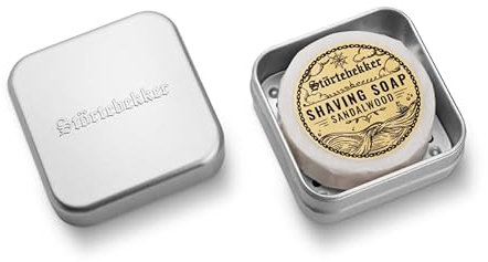 Störtebekker® Premium Rasierseife & Seifendosen Set - Seifendose Aluminium Set inkl. Rasierseife in verschiedenen Varianten - Vegane Rasierseife Handgefertigt in Seifenmanufaktur (Sandelholz)