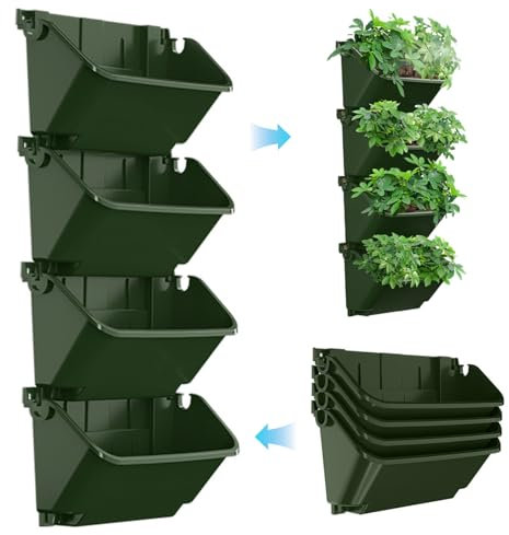 Fioriera da parete vivente all'aperto, fioriere da giardino verticale, 4 pezzi da 350 ml di fioriera da parete autoacqua impilabile, fioriere verticali in plastica all'aperto per decorazione interna/