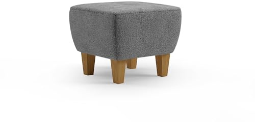 Cavadore Hocker Vida / Polsterhocker mit massiven Holzfüßen in Eiche / 52 x 46 x 52 / Chenille, Grau