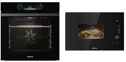 Hisense BI64211PB 77 Litre Built In Electric Single Oven With Pyrolytic Cleaning, Pizza Mode & HB25MOBX7GUK Integrated 25 Litre Microwave With Grill - Black, 15 x 23 x 15 inches