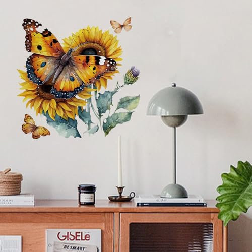 Wall Stickers Nursery Personalised - Wall Sticker Large Wall Decals Flowers Butterfly Wall Murals Floral Wall Decor for Living Room 0817