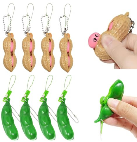RDNKVB 8 Pack Fidget Toys, Squishy Erbsenkapsel, Sojabohnen Fidget Toys, Anti-Angst, Party Favor Spielzeug, Klassenzimmer Prämien, Squeeze Bean Schlüsselanhänger