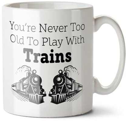 Black Raven Design - You're Never Too Old to Play with Trains - Funny Train Enthusiast Gift Mug, Ceramic, 11fl oz