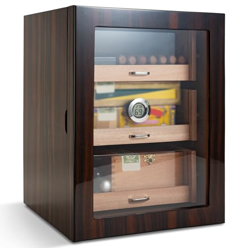 CIGARLOONG Zigarren Humidor,Humidor zigarren Zedernholz 3 Schubladen mit Digital Hygrometer und Humidor Befeuchter, hält 100-130 Zigarren großen Innenraum Humidore (Braun1)