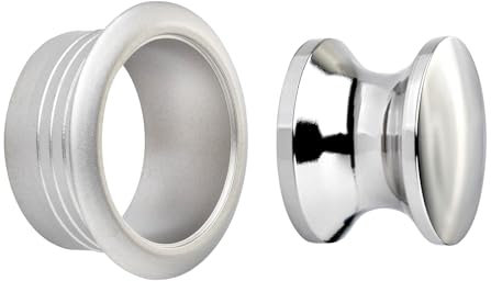 SOTECH Bouton-poussoir Push-Lock Ø 23 mm aspect inox y compris rosace pour épaisseur de porte de 19 mm, poignée de meuble adaptée à la serrure à espagnolette